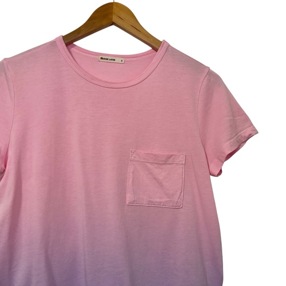Marine Layer Womens Crop Pocket T Shirt Sz Small Pink Dip Dye Short Sleeve Boxy - Picture 5 of 8